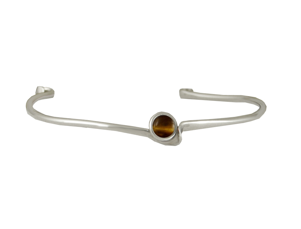 Sterling Silver Wave Cuff Bracelet With Tiger Eye